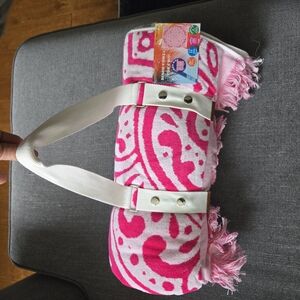 Pink Patterned Beach Towel with White Straps